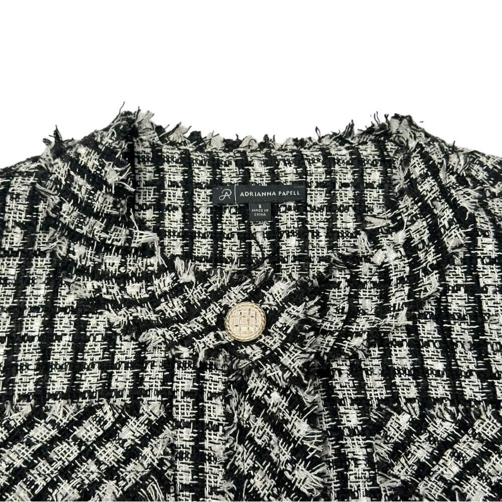 Adrianna Papell Black & White Crew Neck Long-Sleeve Tweed Blazer Size Small - Picture 9 of 10